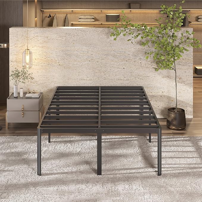 Lutown-Teen 22 Inch High Full Size Bed Frame with Rounded Corner Legs, Sturdy Mattress Foundation, Heavy Duty Metal Platform Bed Frame Full No Box Spring Needed, Noise Free, Easy Assembly, Black