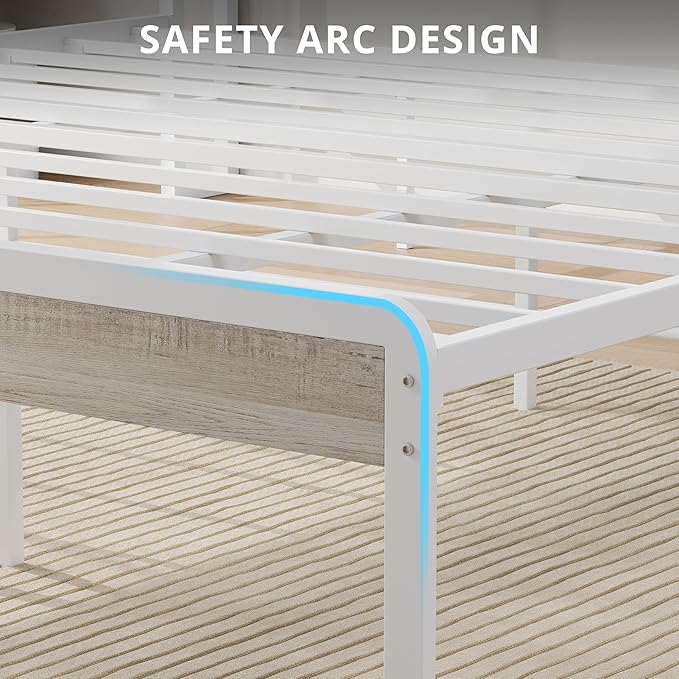 LIKIMIO Queen Bed Frame with Headboard, Wood Camas Queen with Strong Supports, Sturdy, Noise-Free, No Box Spring Needed, White Maple