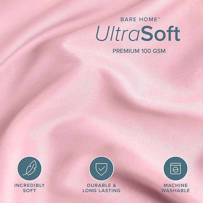 Bare Home Bedding Duvet Cover Queen Size - Premium 1800 Super Soft Collection - Lightweight, Cooling - Soft Breathable Bedding Duvet Cover (Queen, Light Pink)