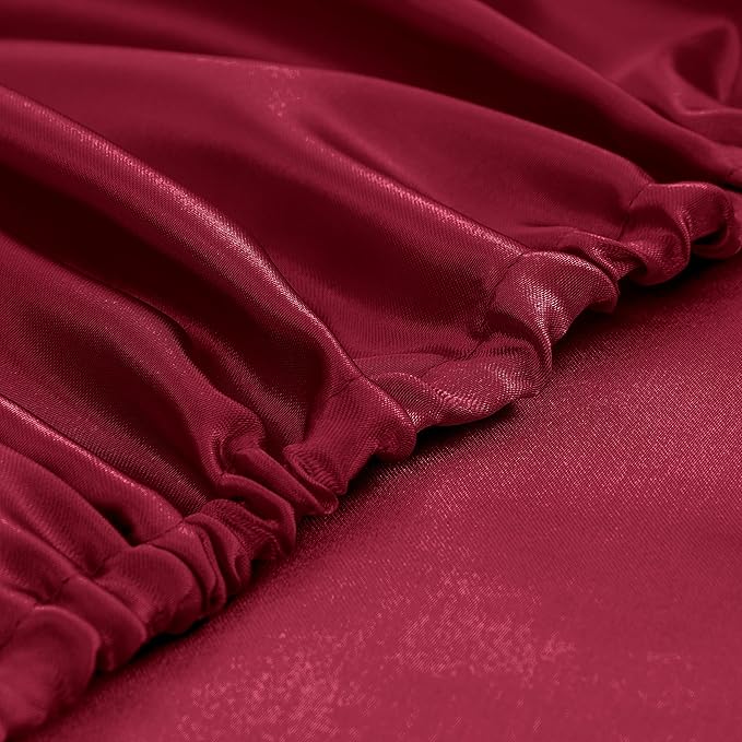 Homiest 4pcs Satin Sheets Set Luxury Silky Satin Bedding Set with Deep Pocket, 1 Fitted Sheet + 1 Flat Sheet + 2 Pillowcases (Queen Size, Burgundy)