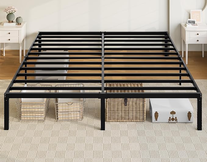 Allewie King Size Bed Frame, 14 inch Metal Platform Beds with Storage Space, No Box Spring Needed and Easy Assembly, Black