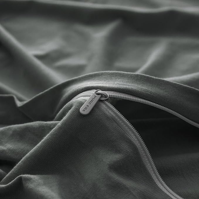 PURE ERA Jersey Knit Duvet Cover Set 100% T-Shirt Cotton Super Soft Comfy 3pc Bedding Set with Zipper Closure (Solid Dark Greenish Gray, Queen)