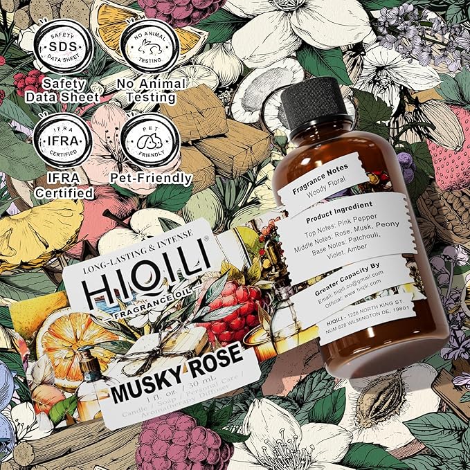 HIQILI Musky Rose Fragrance Oil for Hotel Diffuser, Luxury Scents, for Making Aromatherapy Candle, Perfume, Scented Home Decor- 1 Fl Oz