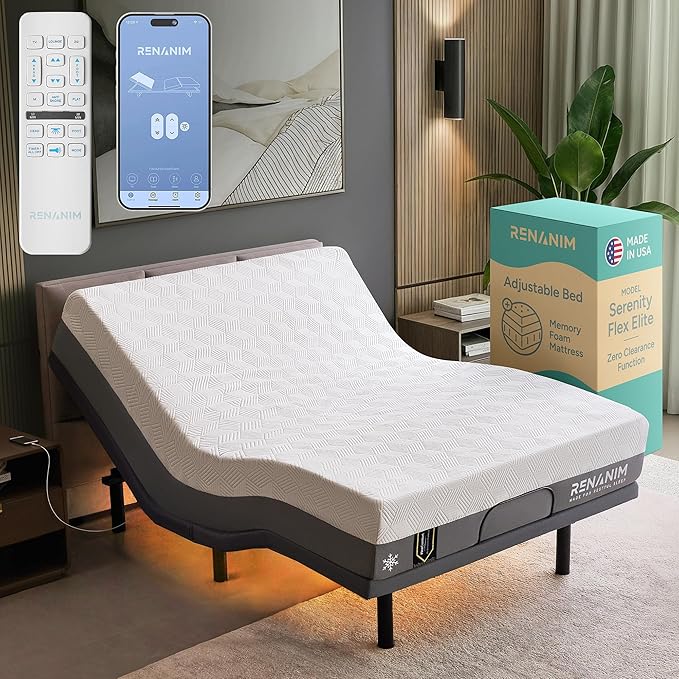 SFE Queen Adjustable Bed Frame with Mattress - 14" Gel Memory Foam - Zero Clearance, Electric Massage, Wireless Remote for Head & Foot Incline, Zero Gravity, Underbed Lights & 4 USB Ports