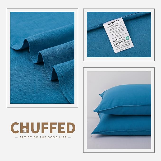 CHUFFED Linen Pillowcases 2 Pack 100% Linen Standard Pillow Cases, Breathable and Cooling Washed Pillowshams with Zipper Closure, 20x30 Inches,Blue