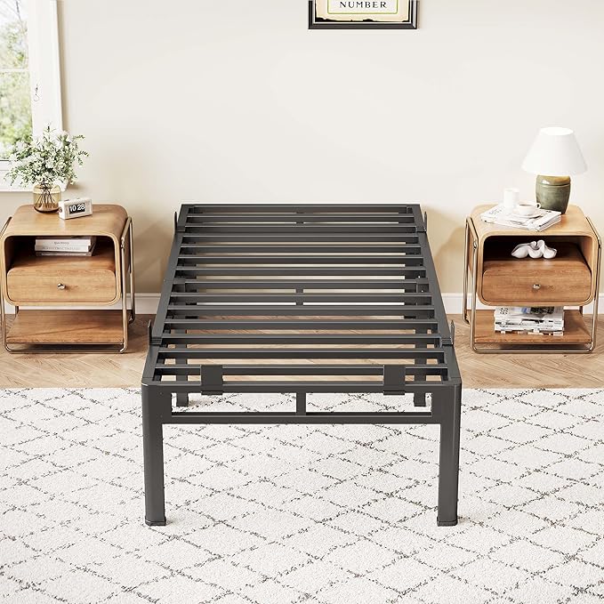 ROIL 18 Inch Twin Size Bed Frame, Double Layer Metal Bed Frame with Round Corner Legs, 4000LBS Bed Frame & Box Spring 2 in 1 Platform with Headboard Holes Mattress Baffles, Noise-Free Easy Assembly