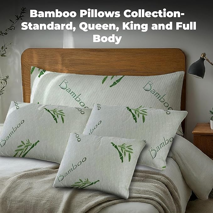 OMEO 2 Pack Queen Size Rayon Derived from Bamboo Pillow for Sleeping Shredded Memory Foam Bed Pillows for Side, Back and Stomach Sleepers, Soft, Cooling, Adjustable and Washable Cover 20" x 30"