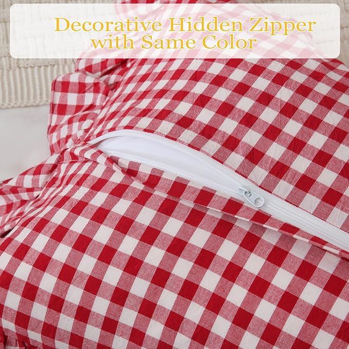 14x36 inches Red/White Plaid Ruffle Lumbar Gingham Pillow Sham 1 Piece, Pure Cotton Decor Pillowcase Farmhouse Pillow Cover for Bedding Couch