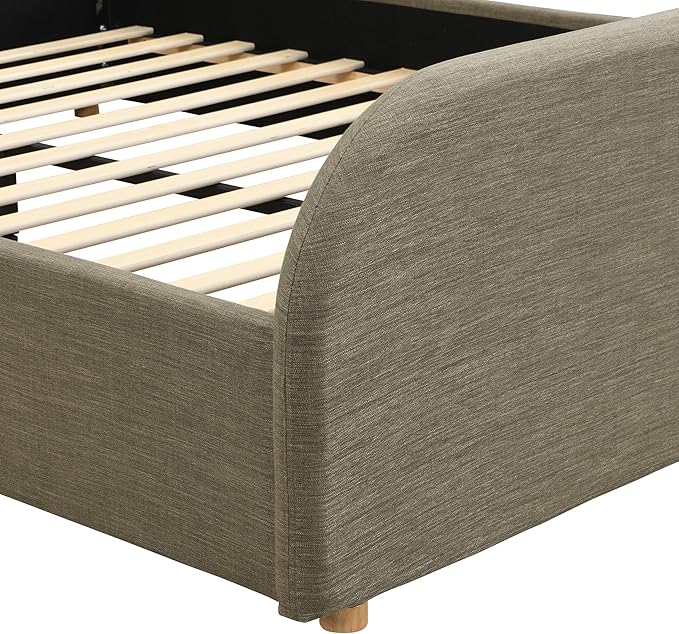 Christopher Knight Home Lanet Linen Upholstered Queen Size Bed Frame with Headboard, Modern Queen Bed Frame and Headboard, Wooden Slats Support, Easy Assembly, No Box Spring Needed, Olive Green