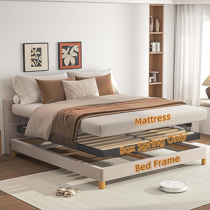 VIPSHOW 2 Inch Wood Slat King Box Spring with Round Corners - 3000 lbs Capacity, Low Profile Bed Slat Replacement Bunkie Board with Metal Frame, Noise-Free, Easy Assemble, Black