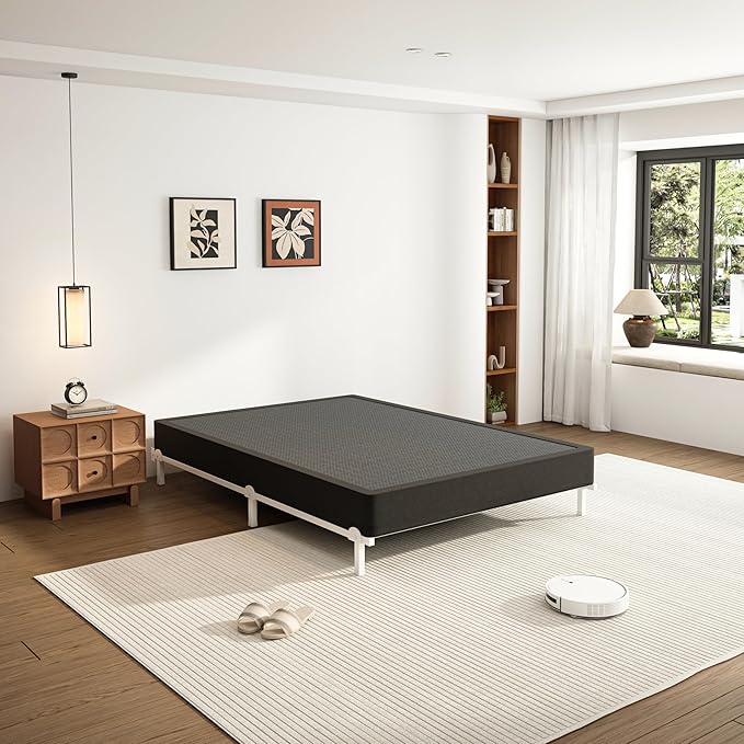VIPSHOW 7 Inch Twin Metal Box Spring with Round Corners - 3000 lbs Capacity, High Profile Heavy Duty Mattress Foundation with Steel Slats, Noise-Free, Easy Assemble, Black