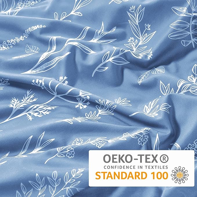MUXHOMO Duvet Cover King Size, Reversible Floral Ice Blue Duvet Cover Set with Zipper Closure, 3 Pieces Botanical Patterns Soft Microfiber Bedding Set with 4 Ties (90"x104", 2 Pillow Cases)