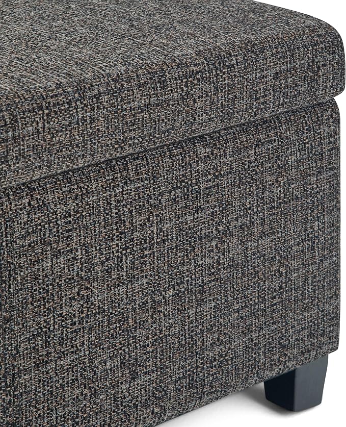 SIMPLIHOME Avalon Storage Ottoman Bench - 48" Wide x 16" High Upholstered Tweed Look Fabric Rectangular Lift-Top Ottoman in Dark Grey, Contemporary Storage Bench for Living Room with High-Density Foam