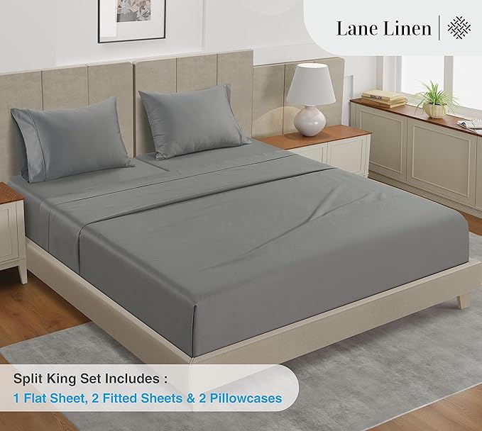 LANE LINEN 100% Cotton 450 Thread Count Split King Sheets Set for Adjustable Beds, Sateen Weave Hotel Quality, Fully Elasticized Oeko Tex Certified Sustainably Produced Machine Washable - Paloma