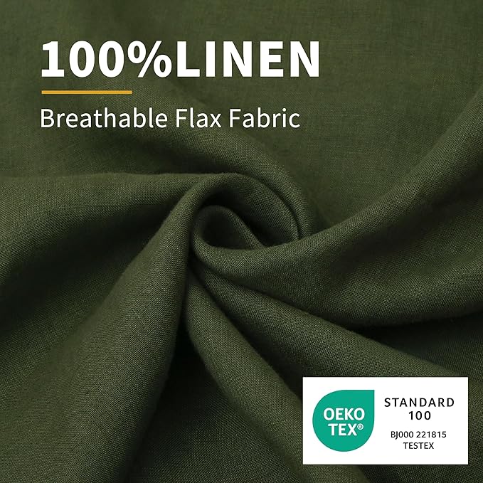CHUFFED Linen Pillowcases 2 Pack 100% Linen Standard Pillow Cases, Breathable and Cooling Washed Pillowshams with Zipper Closure, 20x30 Inches,Mossy Green