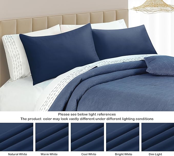 100% Egyptian Cotton King Pillow Protectors Set of 4, 400 Thread Count Sateen Weave Cooling Pillowcase, Easy Care Zippered Style Pillow Covers (4 Pack, Navy Blue,King)