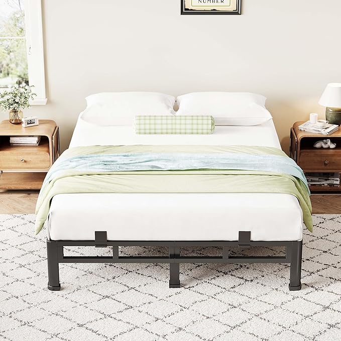 ROIL 7 Inch Queen Bed Frame, Metal Bed Frame & Box Spring 2 in 1 Platform with Round Corner Legs, 4000LBS Double Layer Low Profile Metal Platform Mattress Baffles, Noise-Free Easy Assembly