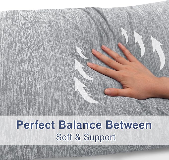 DWCN Cooling Body Pillow for Adults, 20x54 Inch Light Grey - Shredded Memory Foam Body Pillow with Removable & Adjustable Filling, Full Body Support for Side Sleepers, Pregnancy & Pain Relief