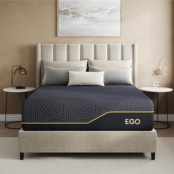MLILY EGOHOME 14 Inch King Size Memory Foam Mattress for Cooling Sleep, Pressure Relief Cooling Copper Gel Bed in a Box, Foam Made in USA, CertiPUR-US Certified, Medium Plush, 76x80x14 Black