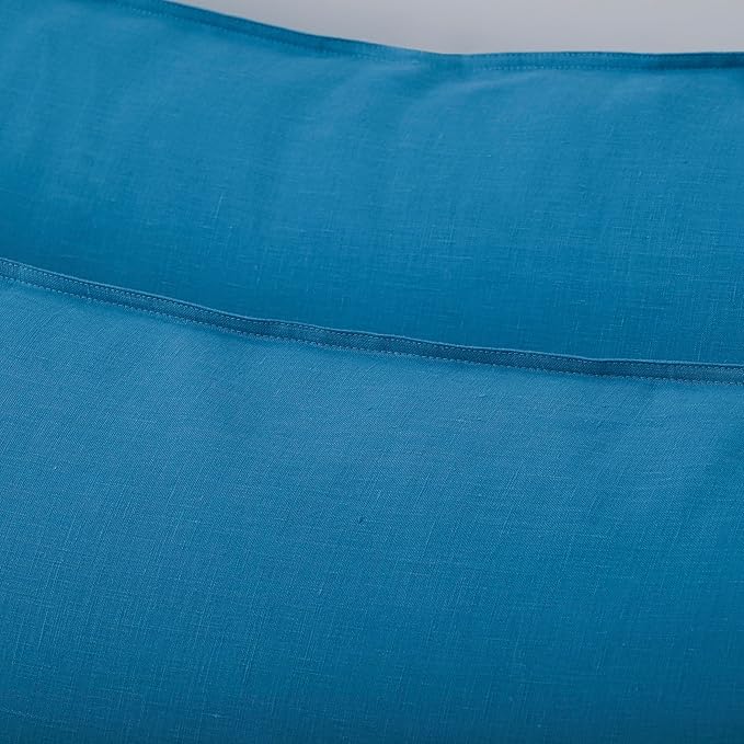 CHUFFED Linen Pillowcases 2 Pack 100% Linen Standard Pillow Cases, Breathable and Cooling Washed Pillowshams with Zipper Closure, 20x30 Inches,Blue