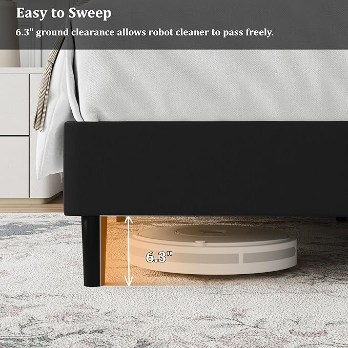 Twin Bed Frame, Padded Platform Bed Frame with Velvet Headboard, Vertical Quilted Design, Sturdy Slatted Mattress Base, No Spring Mattress Required, Easy to Assemble, Black