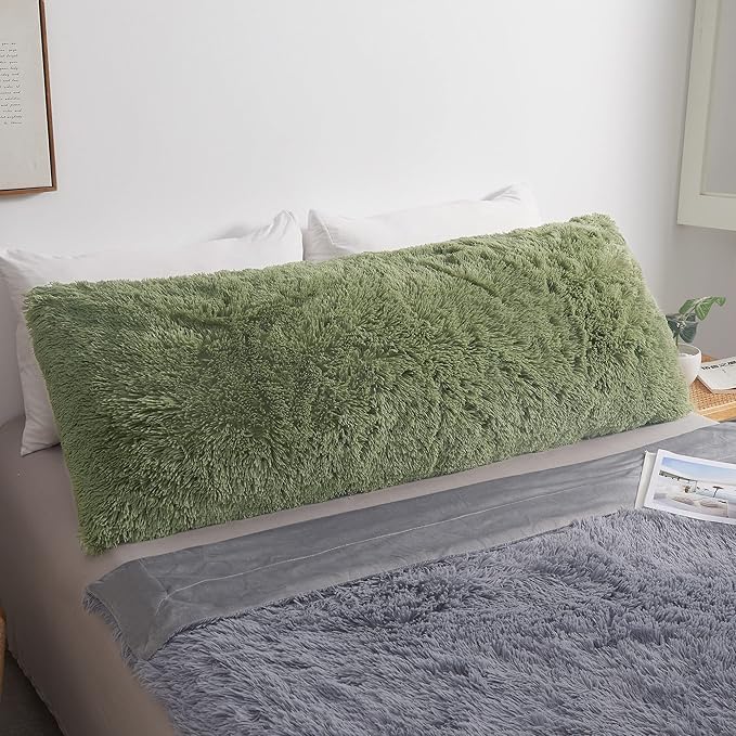 MEGO Fluffy Body Pillow Cover, 20x54 Shaggy Faux Fur Body Pillow Case, Green Comfy Plush Fuzzy Body Pillowcase, Furry Long Throw Bed Pillow Cover with Zipper for Adults Women Side Sleeper Sage Green