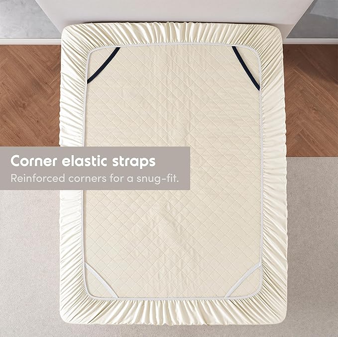 Nestl 4 Pack Beige Cream Fitted Sheet Extra Deep Pocket, Hotel Luxury QueenFitted Sheet Only Easily Fits 18 to 24 Inch Mattress, Super Soft, Wrinkle-Free and Breathable with Corner Straps