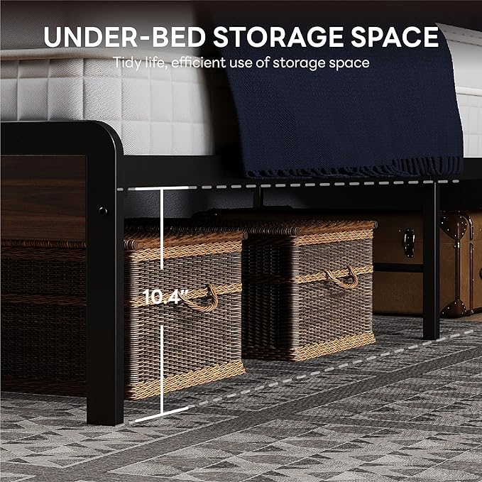 LIKIMIO Full Bed Frame with Headboard, Dark Wood Camas Full with Strong Supports, Sturdy, Noise-Free, No Box Spring Needed, Dark Walnut