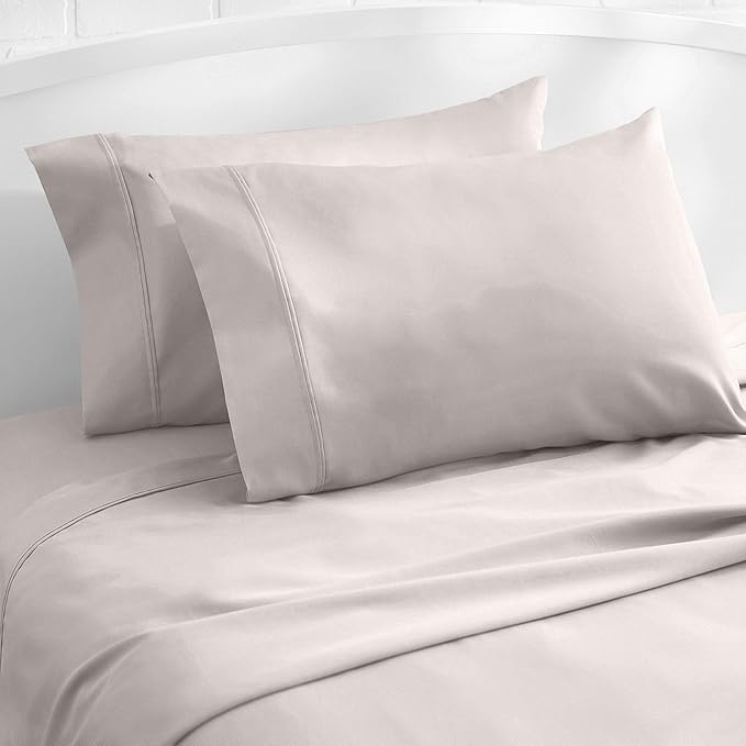 Amazon Basics 400 Thread Count Soft Luxury 100% Cotton Wrinkle Resistant Pillow Cases, Smooth Sateen, Machine Wash, King, Stone Gray, 40" x 20", Set of 2, Pillows Not Included (Pack of 2)