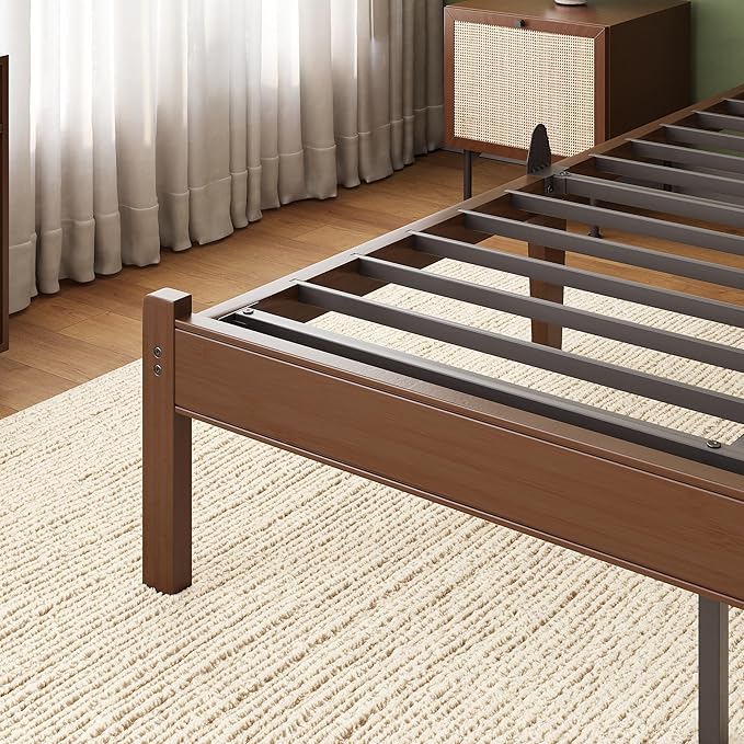 ZIYOO 14 Inch Queen Walnut Bamboo Platform Bed Frame, Premium Bed Foundation with Bamboo Frame & Iron Support Slats, Max Weight Capacity, Stable & Quiet