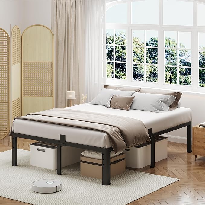 NKZ 18 Inch Metal Platform Bed Frame, California King Size Bed Frame with Round Corner Legs, 3,500 lbs Heavy Duty Steel Slats Support, No Box Spring Needed, Easy Assembly, Noise Free