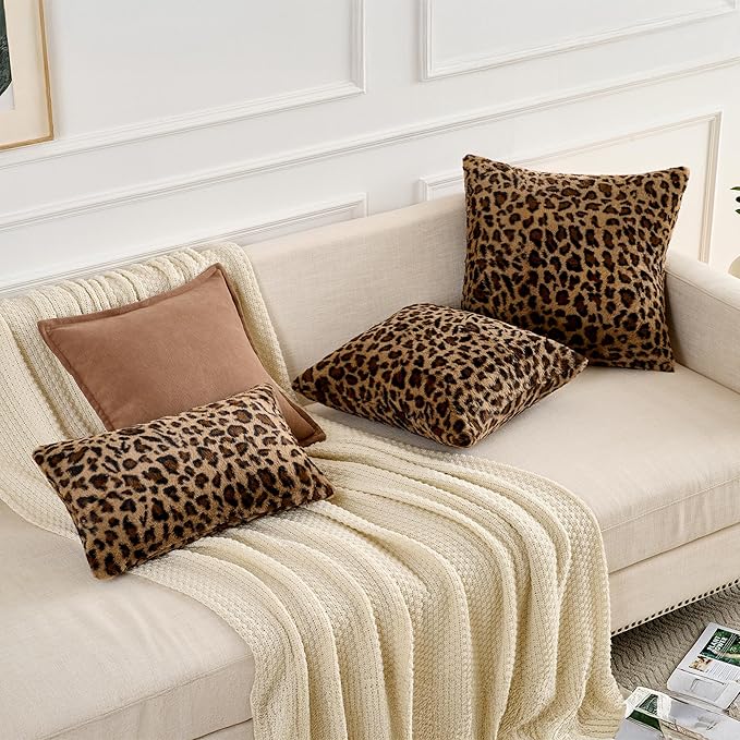 GALMAXS7 Cheetah Pillow Covers 18x18 Faux Fur Throw Pillow Covers Set of 2 Leopard Couch Pillow Covers Fluffy Soft Decorative for Home Living Room Bedroom