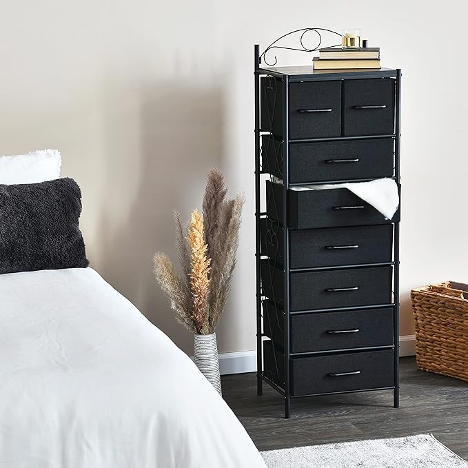 Household Essentials Black Oak & Iron Eight-Drawer Tower