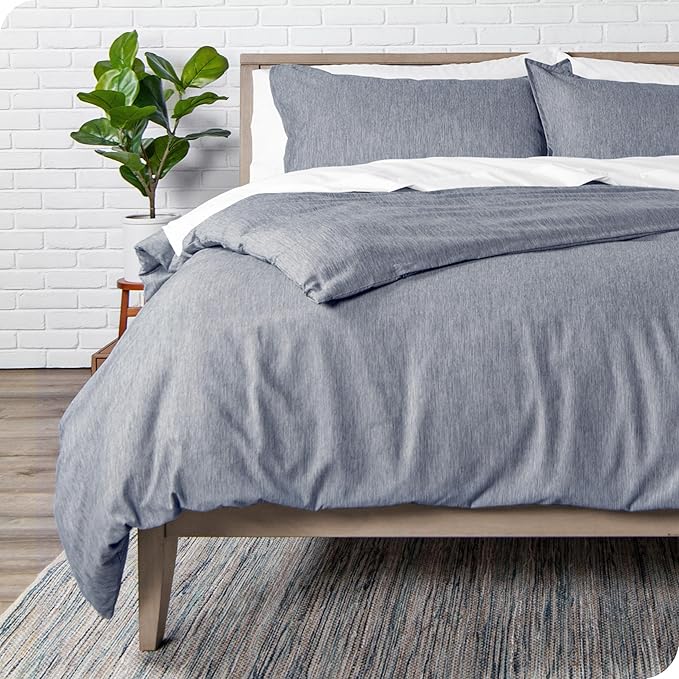 Bare Home Bedding Duvet Cover Queen Size - Premium 1800 Super Soft Collection - Lightweight Duvet Cover - Soft Textured Bedding (Queen, Heathered Midnight Blue)