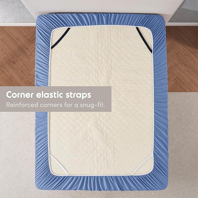 Nestl Calm Blue Extra Deep Pocket Twin Fitted Sheet Kids, Luxury Twin Size Fitted Sheet Only Easily Fits 18 to 24 Inch Mattress, Super Soft, Wrinkle-Free, and Breathable Bed Sheets with Corner Straps