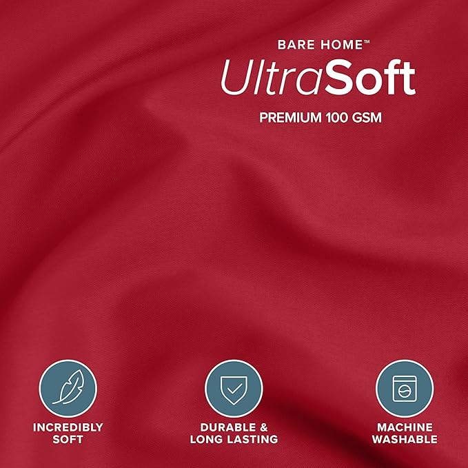Bare Home Duvet Cover - Oversized King Size Bedding Set - Premium 1800 Super Soft Collection - Lightweight, Cooling - Soft Breathable Duvet Cover (Oversized King, Red)