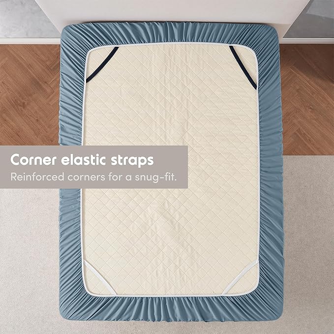 Nestl 2 Pack Stone Blue Fitted Sheet Extra Deep Pocket, Hotel Luxury TwinFitted Sheet Only Easily Fits 18 to 24 Inch Mattress, Super Soft, Wrinkle-Free and Breathable with Corner Straps