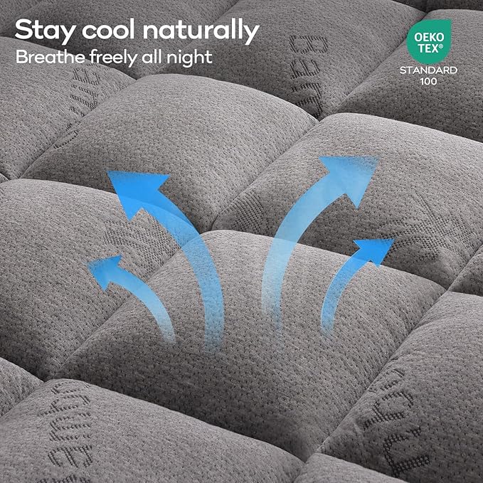 OLANLY Twin Mattress Topper – Viscose Made from Bamboo, Cooling Soft Twin Pillow Top Mattress Pad for Back Pain Relief, Plush Down Alternative Fill Bed Topper with Elastic Deep Pocket, Light Gray