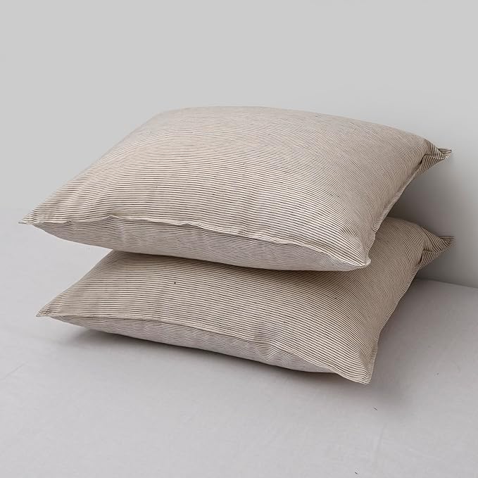 CHUFFED Linen Pillow Cases 2 Pack 100% Linen Standard Pillowcases, Breathable and Cooling Washed Pillow Shams with Zipper Closure, 20x26 Inches,Grey Stripe