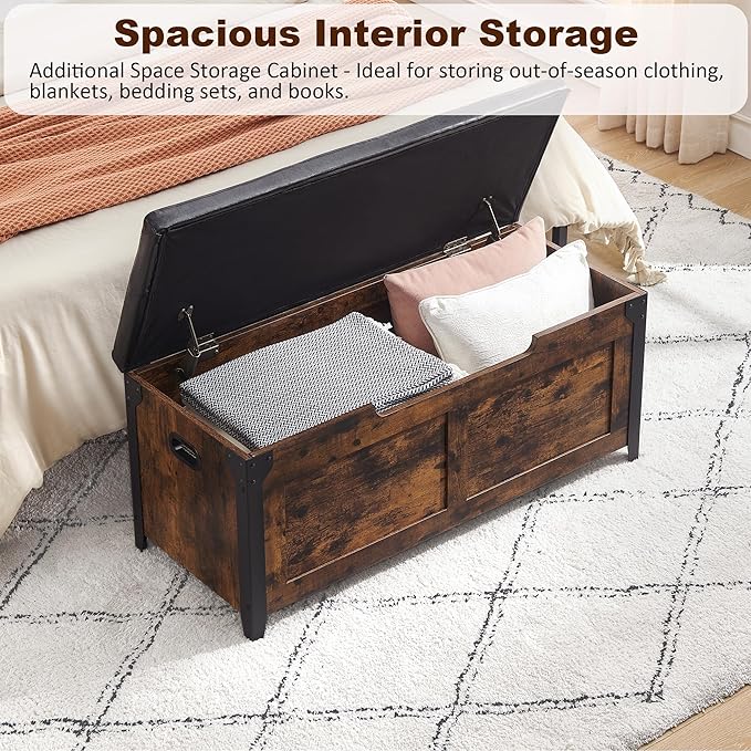 IDEALHOUSE Storage Bench, 39.4" Retro Wooden Storage Chest with 2 Safety Hinges, Loads 300 lb, Easy Assembly, Storage Ottoman Bench for Bedroom Entryway Living Room, Rustic Brown