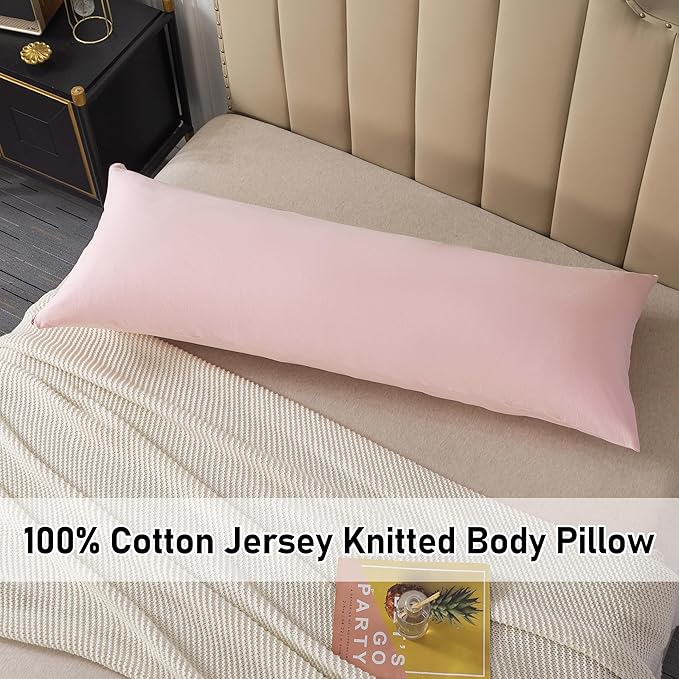 WhatsBedding Memory Foam Body Pillow with 100% Cotton Jersey Knitted Cover, Luxury Soft Large Long Pillow for Adults, Full Body Pillow with Removable Zippered Pillow Cover - Pink