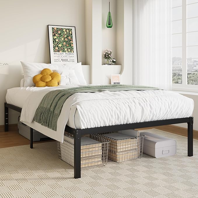 Allewie Twin Bed Frame, 14 inch Metal Platform Beds with Storage Space, No Box Spring Needed and Easy Assembly, Black