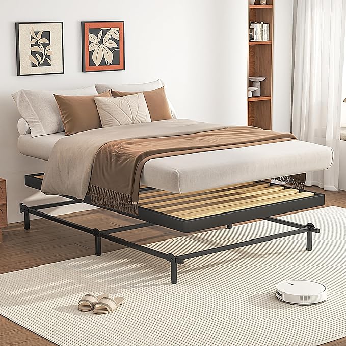 VIPSHOW 2 Inch Wood Slat Twin Box Spring with Round Corners - 3000 lbs Capacity, Low Profile Bed Slat Replacement Bunkie Board with Metal Frame, Noise-Free, Easy Assemble, Black