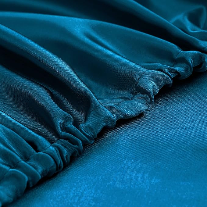 Homiest 5pcs Satin Split King Sheets Sets for Adjustable Bed, Luxury Silky Satin Bedding Set with Deep Pocket, 2 Fitted Sheets + 1 Flat Sheet + 2 Pillowcases (Split King Size, Dark Teal)