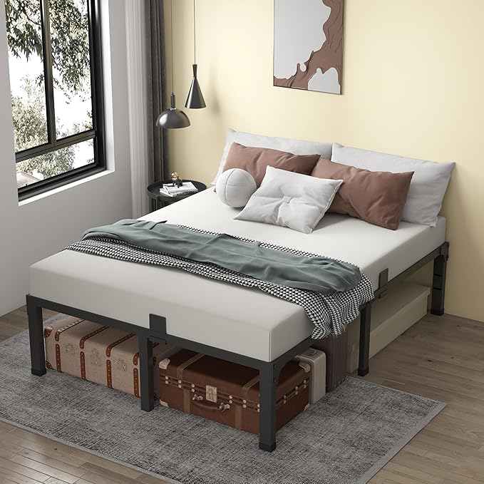 MAF 12 Inch King Size Bed Frames with Mattress Slide Stopper Black Heavy Duty Metal Platform Bed Frame Steel Slat Support, No Box Spring Needed, Noise Free, Easy Assembly
