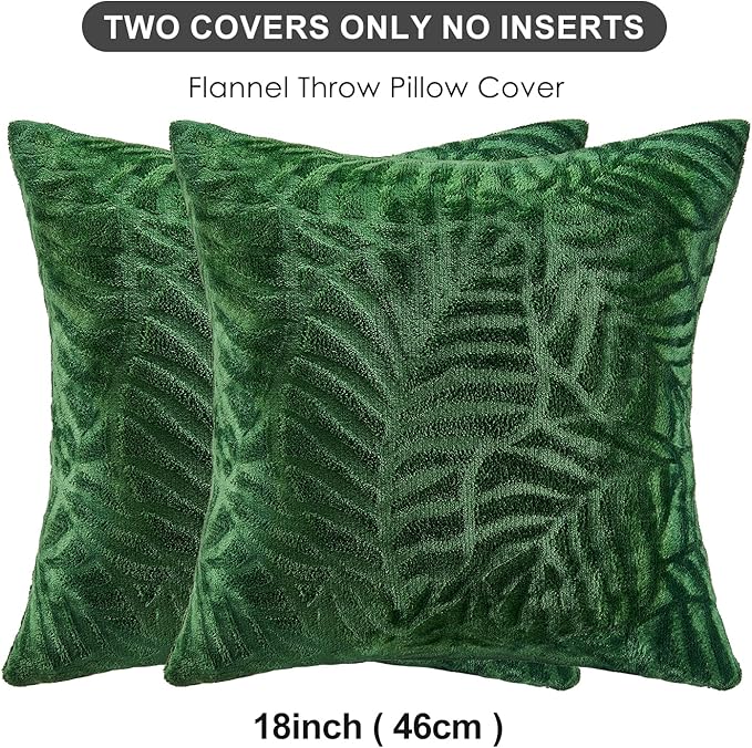 SOCHOW Decorative Throw Pillow Covers 18x18 Inches Set of 2, Soft Leaves Textured Flannel Fleece Pillowcase Square Cushion Covers for Sofa Couch Bed, Olive Green