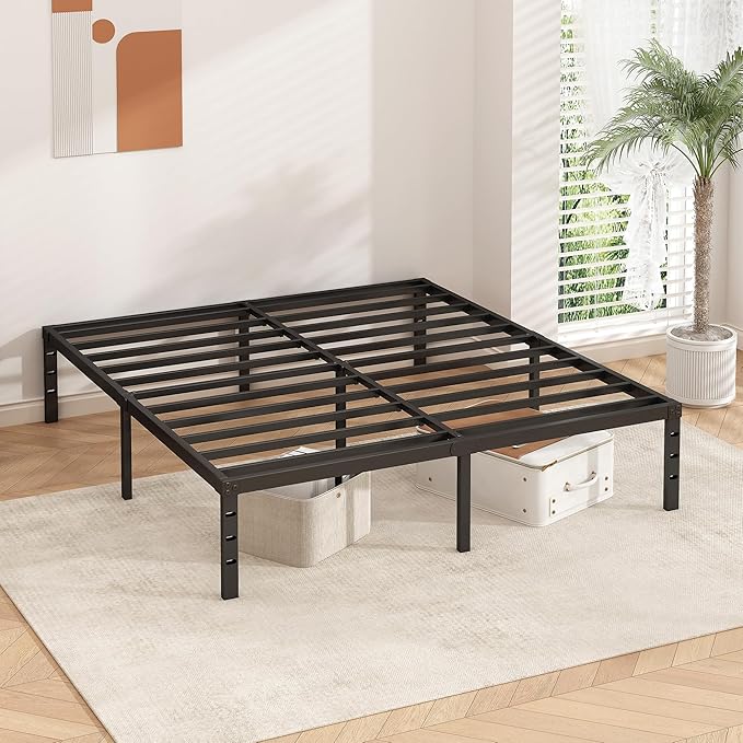 HLIPHA Metal Platform Bed Frame 18 Inch Tall,No Box Spring Needed,Full Size Bed with Heavy Duty Strong Support Slats,Easy to Assemble,Black