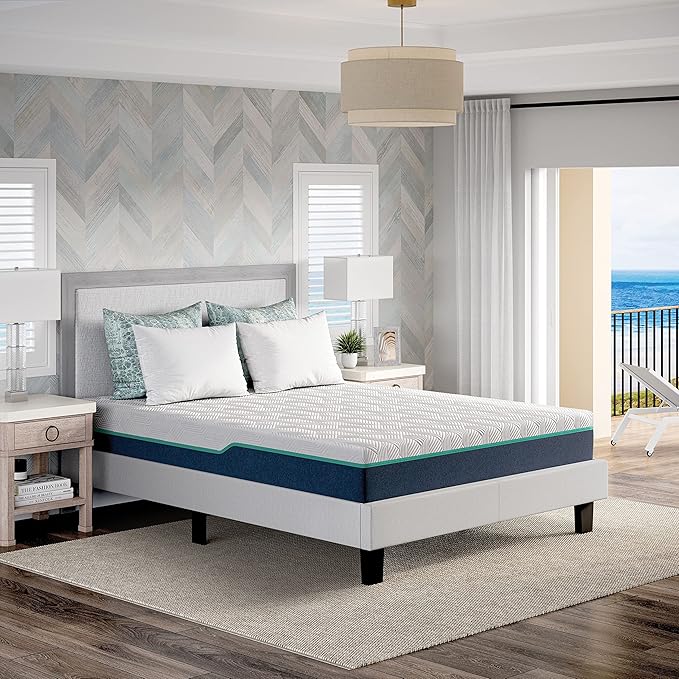 Nautica Home Invigorate 10" Medium-Plush Gel Memory Foam Mattress with Cooling Air Flow and Pressure Relieving Foam Layers, Bed-in-a-Box, Queen White