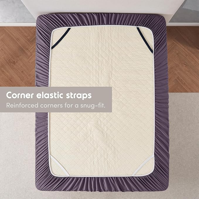 Nestl 2 Pack Purple Fitted Sheet Extra Deep Pocket, Hotel Luxury Twin XLFitted Sheet Only Easily Fits 18 to 24 Inch Mattress, Super Soft, Wrinkle-Free and Breathable with Corner Straps
