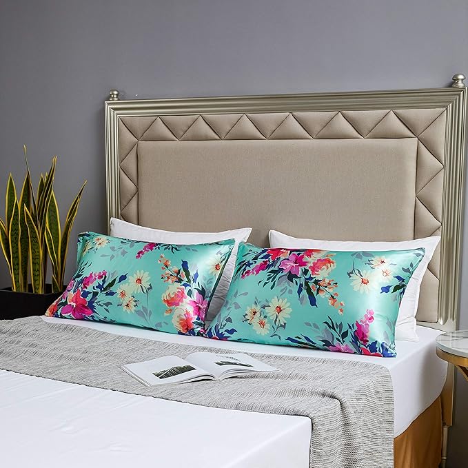 MR&HM Satin Pillowcase for Hair and Skin, Silk Satin Pillowcase 2 Pack, Queen Size Pillow Cases Set of 2, Silky Pillow Cover with Envelope Closure (20x30, Vintage Floral)